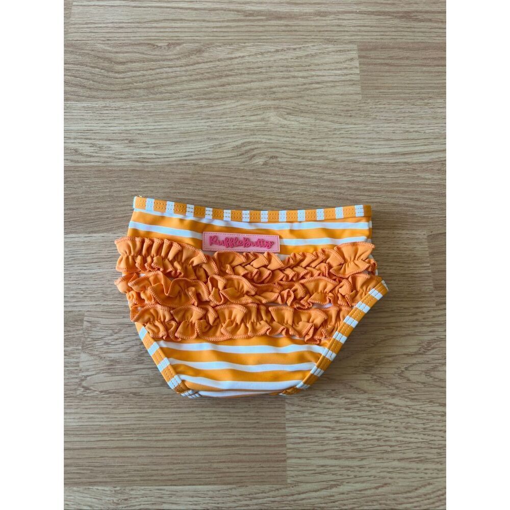 Ruffle Butts Orange And White Stripes Swimsuit Bottom Baby Girls Size 12-18 Mont